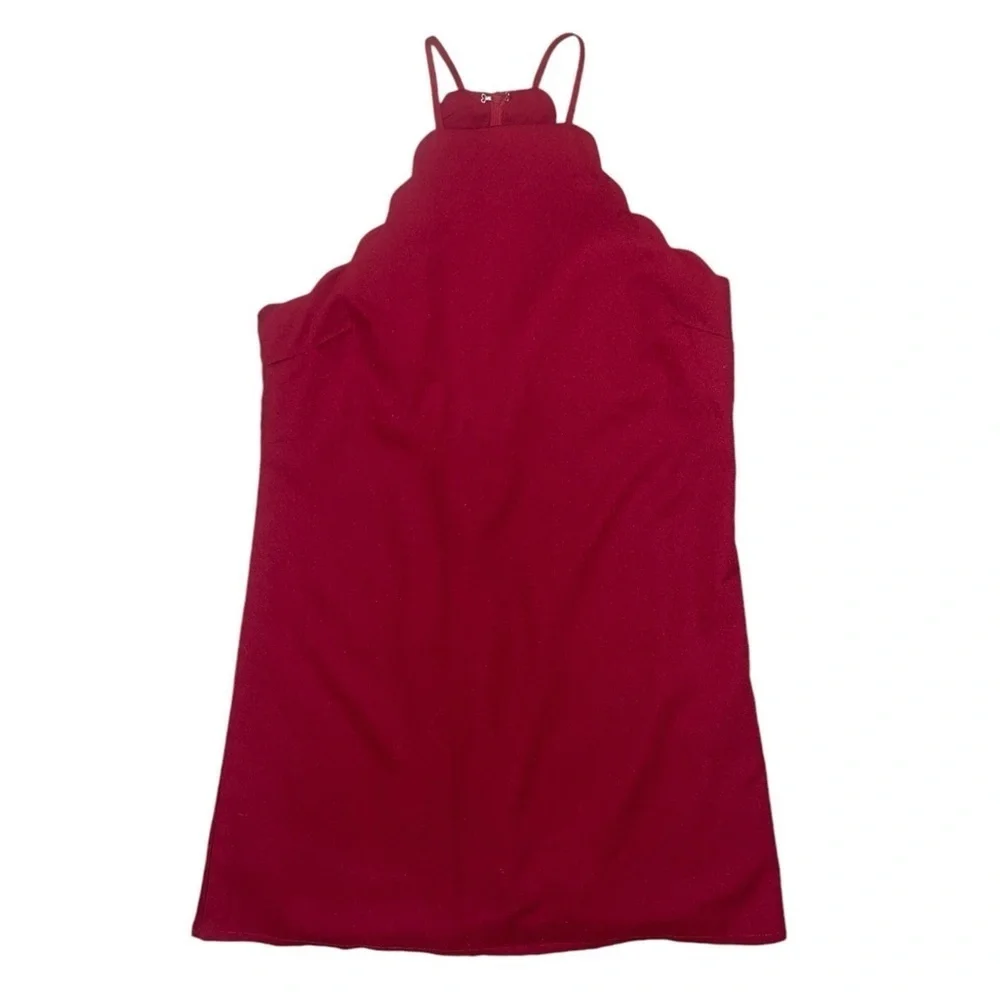 Lulus Endlessly Endearing Wine Red scallop hem Dress Women's Size Medium - Picture 4 of 11